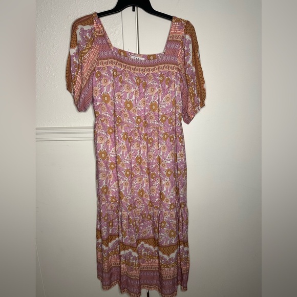THML Pink and Brown Floral Midi Dress - Picture 1 of 7